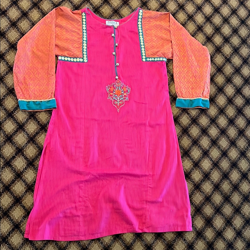 NEW. Maria B. Original. Vibrant Pink and Orange Tunic with Embellishments